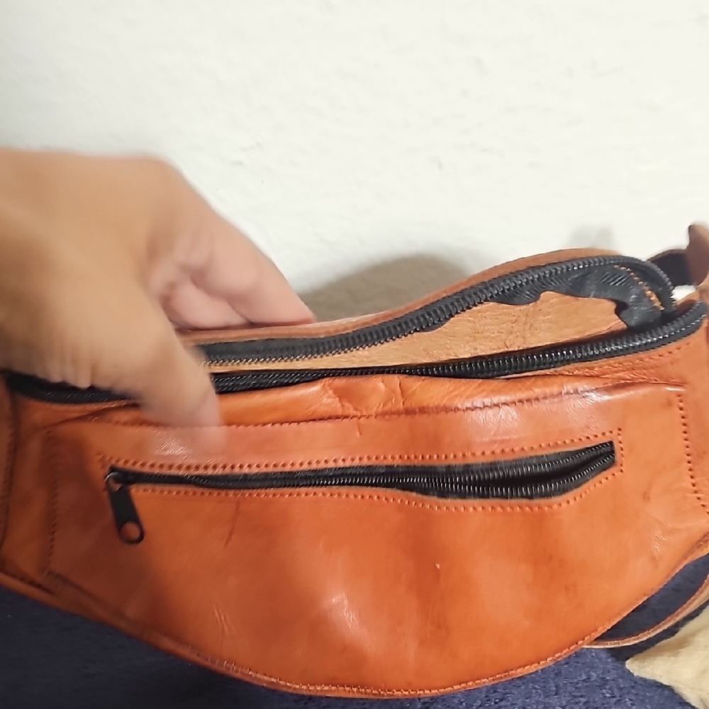 Men's Orange Leather Bag